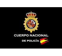 Parche rectangular del Cuerpo Nacional de Policía con fondo negro, de 7,6 x 5,08 cm, de tela de poliéster sublimada con borde bordado con hilo negro, con tela de gancho trasera