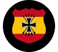 Parche Redondo Falange española de 7,6 cm de Diámetro, Poliéster, Diseño Sublimado, Borde Bordado de hilo Negro, con tela de gancho trasera