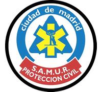 Parche Redondo SAMUR Protección Civil, Ciudad de Madrud, de 7,6 cm de Diámetro, Poliéster, Diseño Sublimado, Borde Bordado de hilo Negro, con tela de gancho trasera