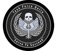 Parche Redondo Task Force Delta, de 7,6 cm de Diámetro, Poliéster, Diseño Sublimado, Borde Bordado de hilo Negro, con tela de gancho trasera