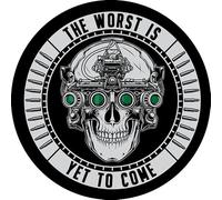 Parche Redondo The worst is yet to come, de 7,6 cm de Diámetro, Poliéster, Diseño Sublimado, Borde Bordado de hilo Negro, con tela de gancho trasera