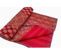 Parche rojo acolchado Kantha Ajarkh Hippie hecho a mano tamaño Queen Kantha Colcha Ajrakh Reversible de algodón cosido a mano Kantha Quilts Bohemia Floral Kantha Twin/Queen (222 x 308 pulgadas)