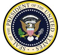 Parche Seal of the president of the United States. Redondo 7,6 cm diámetro Tela Impresa sublimado Borde Hilo Negro y tela de gancho Macho Trasero - 1 Unidad