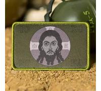 Parche táctico de Jesucristo con - Mandylion Icono Ortodoxo Insignia para mochilas y chalecos - Parche cristiano verde oliva - 8 x 5 cm