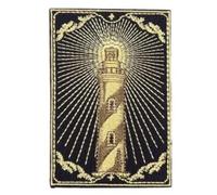 Parche termoadhesivo bordado para ropa, diseño de faro, con diseño de mapa de luz y mar brillante, 9 cm