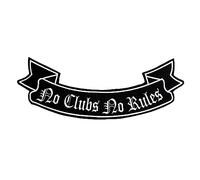 Parche Termoadhesivo No Clubs No Rules Bordado con Hilo Blanco en Lona Negra para Pegar en Chalecos Moteros y Chaquetas Custom Style