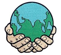 Parche termoadhesivo para la ropa, diseño de Proteja nuestras manos hogareñas sosteniendo el parche de tierra