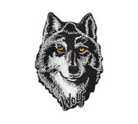 Parche Termoadhesivo Ropa con Diseño de Cabeza de Lobo, Color Negro y Gris, 7 x 10 cm