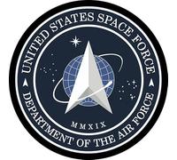 Parche United States Space Force. Department of the Airforce. Redondo 7,6 cm diámetro Tela Impresa sublimado Borde Hilo Negro y tela de gancho Macho Trasero - 1 Unidad
