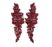 Parches Bordado 1 par 2 uds. Apliques de encaje bordado con cuentas rojas, parche for coser DIY for ropa vestido boda