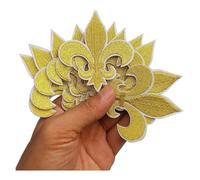 Parches bordados 10 Uds. Parche de flor dorada for planchar, parches bordados, apliques, bordado, proyecto costura, 2,6 "x 3" para Bricolaje(Gold)