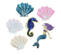 Parches bordados 6 uds. Parches bordados de lentejuelas caballito mar sirena concha, pequeños y lindos parches for planchar for bolsas ropa, accesorios DIY para Bricolaje(6color)