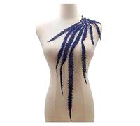 Parches Bordados Aplique de cola de Fénix bordado grande, tela de encaje, borla, parche de flor, Collar, adornos for vestido de novia, decoración de vestido de fiesta(Deep Blue)