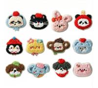 Parches bordados de animales lindos para planchar, apliques autoadhesivos para bordar, diseño de cachorro, conejo, panda, gato, decoración de ropa de transferencia de calor, juego de 12 piezas