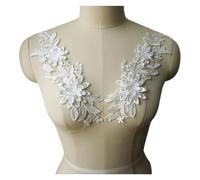 Parches Bordados De Flores 2 apliques de tela con flores 3D for cuello vestido bordado, parches for coser for decoración boda, DIY(White)