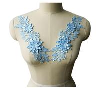 Parches Bordados De Flores 2 apliques de tela con flores 3D for cuello vestido bordado, parches for coser for decoración boda, DIY(Sky blue)