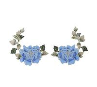 Parches bordados de flores de poliéster, planchado DIY, 17x17 cm, paquete de 2 para ropa, chaquetas y bolsos (Azul)