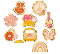 Parches bordados decorativos, Parches bordados termoadhesivos multicolores, 60 unidades, for coser y accesorios de ropa.(10Pcs Boho)
