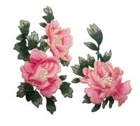 Parches bordados para coser, Parche de rosa bordado (2 unidades), color azul oscuro, for manualidades.(16-sew)