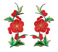 Parches bordados para reparaciones, Flowers Leaves Roses Embroidered Patches 2 Pcs Multicolor Sew Iron On For Clothes DIY(Red)
