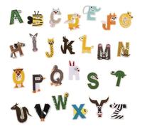 Parches bordados para reparaciones, Parche bordado 26 Uds. Parches de letras del alfabeto inglés AZ for ropa DIY Multicolor(No.2 Anmial)