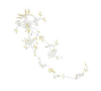 Parches bordados Parche con apliques florales Therm de 51x17CM, tela flores pensamiento, parches bordados for planchar, adhesivos for ropa, vestido para Bricolaje(White Gold 02)