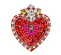 Parches de corazón Milagro con cuentas en llamas, apliques de arte popular mexicano, apliques de decoración de ropa, insignias para coser, parches hechos a mano, 2 piezas (K)