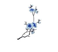 Parches de flores bordados Parche termoadhesivo de flor ciruelo for ropa, bordado con flores, for planchar, for vestidos y(Blue-02)