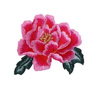 Parches de flores de peonía rojas, azules y moradas para coser o planchar, apliques para vestidos, flores de peonía, insignias bordadas para ropa de vestir (rosa)