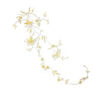 Parches de tela con flores bordadas Parche termoadhesivo con diseño floral de 51 x 17 cm, bordado flores pensamiento, for planchar, for ropa y vestidos(White Gold)