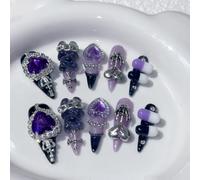 Parches for uñas hechos a mano que se pueden usar: uñas postizas desmontables y reutilizables(XS)