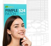 Parches Granos, Pimple Patches XL para el rostro, 524 unidades, para zonas extensas, con extracto de árbol de té, adhesivos grandes en 5 formas y 10 tamaños, absorben grasa y fluidos rápidamente.