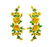 Parches Para Ropa 2 unids/par parches bordados de flores rosas for ropa vestido sombrero bolsa Jeans apliques manualidades accesorios(Yellow)