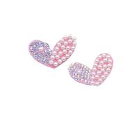 Parches Para Ropa 20Pcs 3.2 * 2cm Padded Rhinestone Pearl Heart Applique For DIY Clothes Hat Patches(Pink)