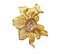 Parches Para Ropa 2Pcs Embroidered Sequin 3D Flower Rhinestone Patch Sewing Floral Fabric Lace(Gold)