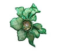Parches Para Ropa 2Pcs Embroidered Sequin 3D Flower Rhinestone Patch Sewing Floral Fabric Lace(Green)