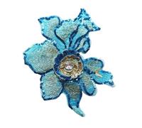 Parches Para Ropa 2Pcs Embroidered Sequin 3D Flower Rhinestone Patch Sewing Floral Fabric Lace(Sky blue)