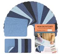 Parches para Ropa Termoadhesivos, 24 Piezas Tela de Parches de Jean, Algodón Plancha Interior & Exterior Kit de reparación para Chaquetas, Vaqueros, Pantalones 7.5 cm x 10.5 cm(Tonos de Azul)