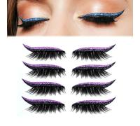 Parches reutilizables for pestañas postizas - Adhesivos de maquillaje 2 en 1 con fórmula resistente al agua, 4 pares de pestañas adhesivas de aspecto natural y audaz(Purple)