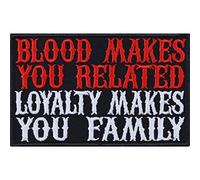 Parches ropa "Blood makes you related - loyalty makes you family" Iron-on Biker Patch para coser sobre | Iron-on Heavy Metal Sticker Aplicación para todos los tejidos | 90x55mm