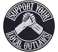 Parches ropa "Support your local Outlaws" Patch Iron-on Biker Parche Iron-on Heavy Metal Regalo Motociclista Aplicación para Chaqueta/Chaleco/Jeans/Botas/Motocicleta Funda | 90x90mm