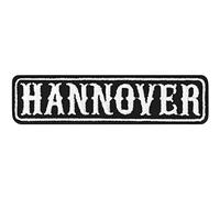Parches ropa termoadhesivo HANNOVER: Emblema del club de motociclistas de Hannover, para planchar. Insignia del club de motocicletas parche con nombre. Tamaño: 100x25 mm
