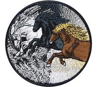 Parches ropa termoadhesivos "Caballos" Obra de arte bordada de caballos corriendo galopando para planchar | Parche de caballos con adhesivo para planchar | Insignia para niñas | 80x80 mm