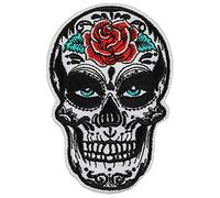 Parches ropa termoadhesivos - Calavera, parche bordado con calavera mexicana, emblema de calavera de azúcar - Aplicación para coser o planchar en chaquetas, chalecos y más - 55x90mm