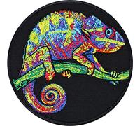 Parches ropa termoadhesivos "Camaleón psicodélico" | Patch para coser/planchar | Diseño bordado de lagarto | Pegatinas de tatuaje Maorí | Aplicación de tela para planchar | 70x70mm