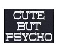 Parches ropa termoadhesivos: "Cute but psycho" Parche punk para planchar. Emblema de heavy metal. para rockeros. Aplicación para chaquetas/chalecos/jeans/abrigos. Tamaño: 80x55 mm