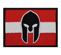 Parches ropa termoadhesivos de la bandera de Austria con un espartano, parche de Biker Rocker Gladiator. Aplicación de chalecos, jeans y bolsas. Tamaño: 90x65 mm