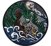Parches ropa termoadhesivos de monstruo marino vikingo | Ataque al barco vikingo por la serpiente de Midgard | Patch de mitología vikinga para planchar en cualquier tela | 80x80mm
