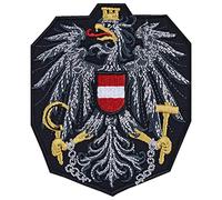 Parches ropa termoadhesivos: Escudo de armas de Austria con águila federal. Insignia para motociclistas/rocker/fanáticos. Para jeans/sombrero/camiseta/chaqueta, 75x90mm