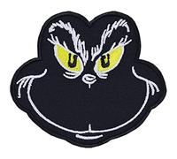 Parches ropa termoadhesivos: "Grinch" Divertido parche Smiley bordado. Pegatina de Navidad con Smiley Anti-Navidad. Aplicación para todo tipo de telas y cuero, 80x70mm